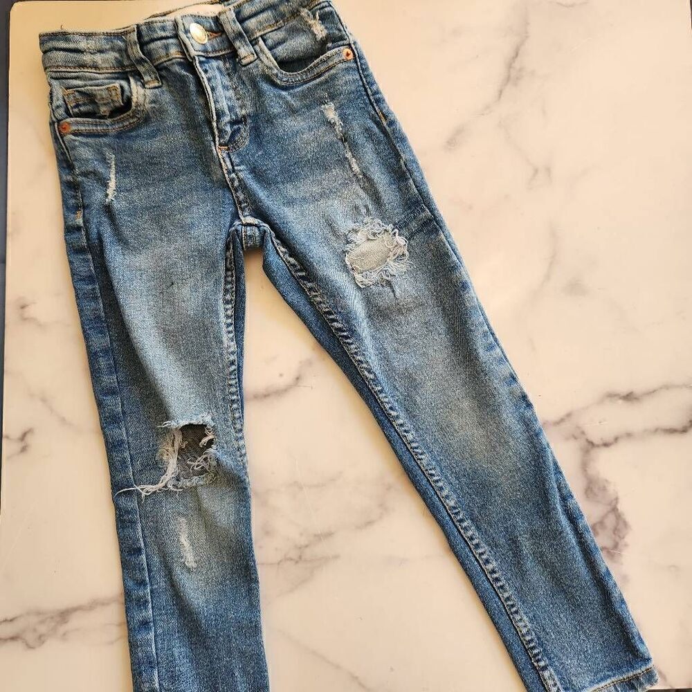 Zara 5-6 year skinny distressed jeans girls blue denim